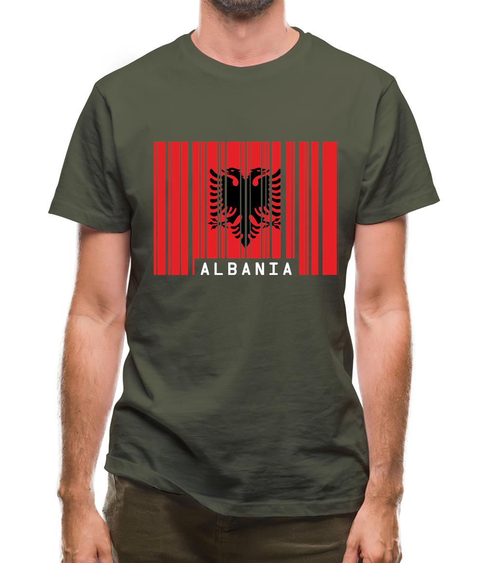 Albania Barcode Style Flag Mens T-Shirt