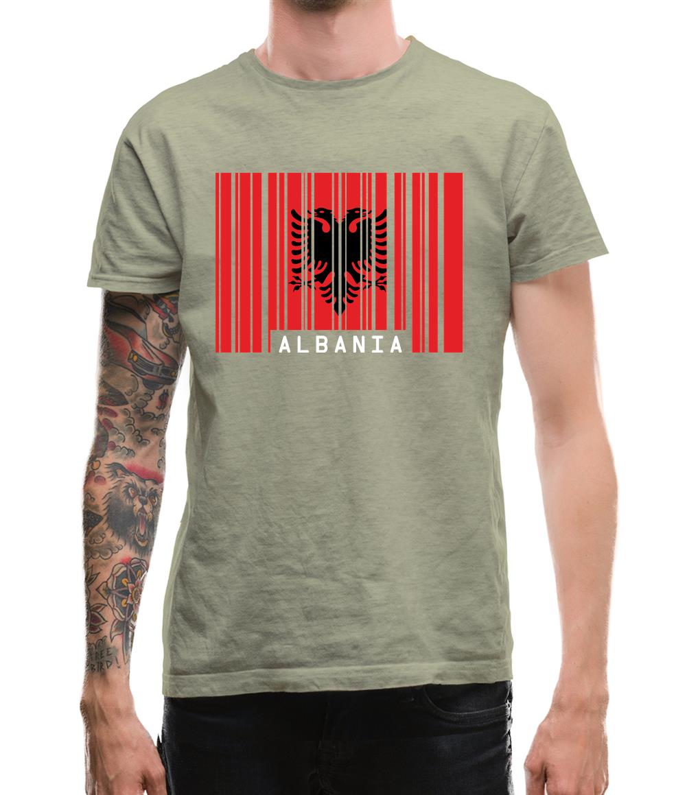 Albania Barcode Style Flag Mens T-Shirt