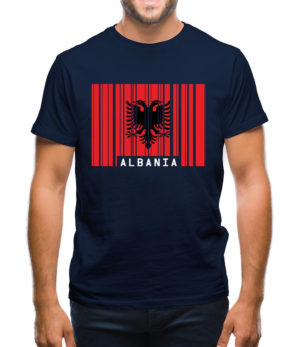 Albania Barcode Style Flag Mens T-Shirt