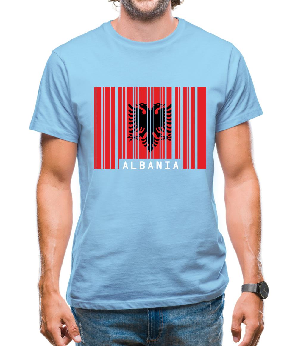 Albania Barcode Style Flag Mens T-Shirt