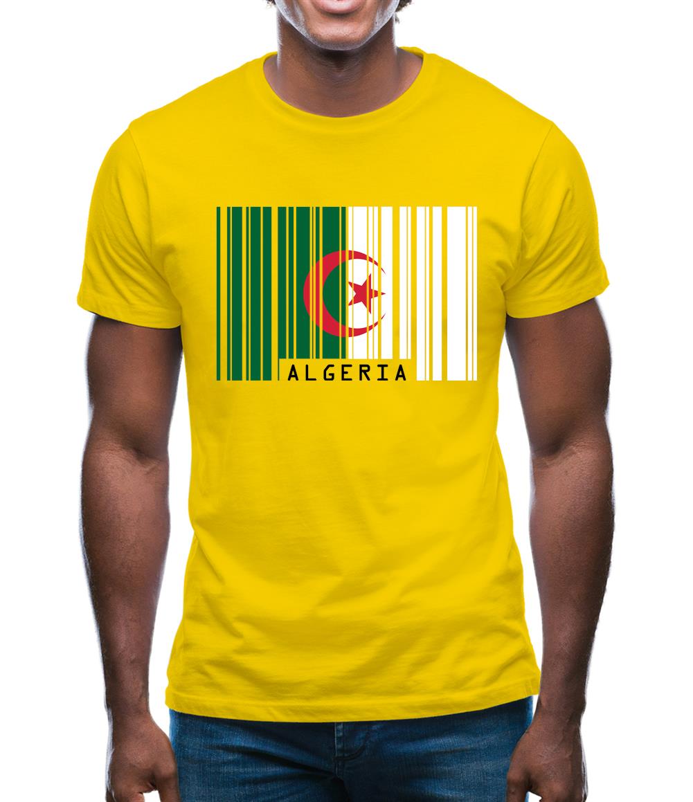 Algeria Barcode Style Flag Mens T-Shirt
