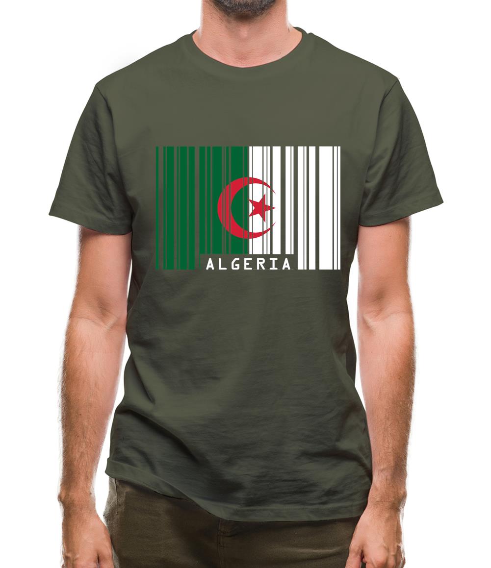 Algeria Barcode Style Flag Mens T-Shirt