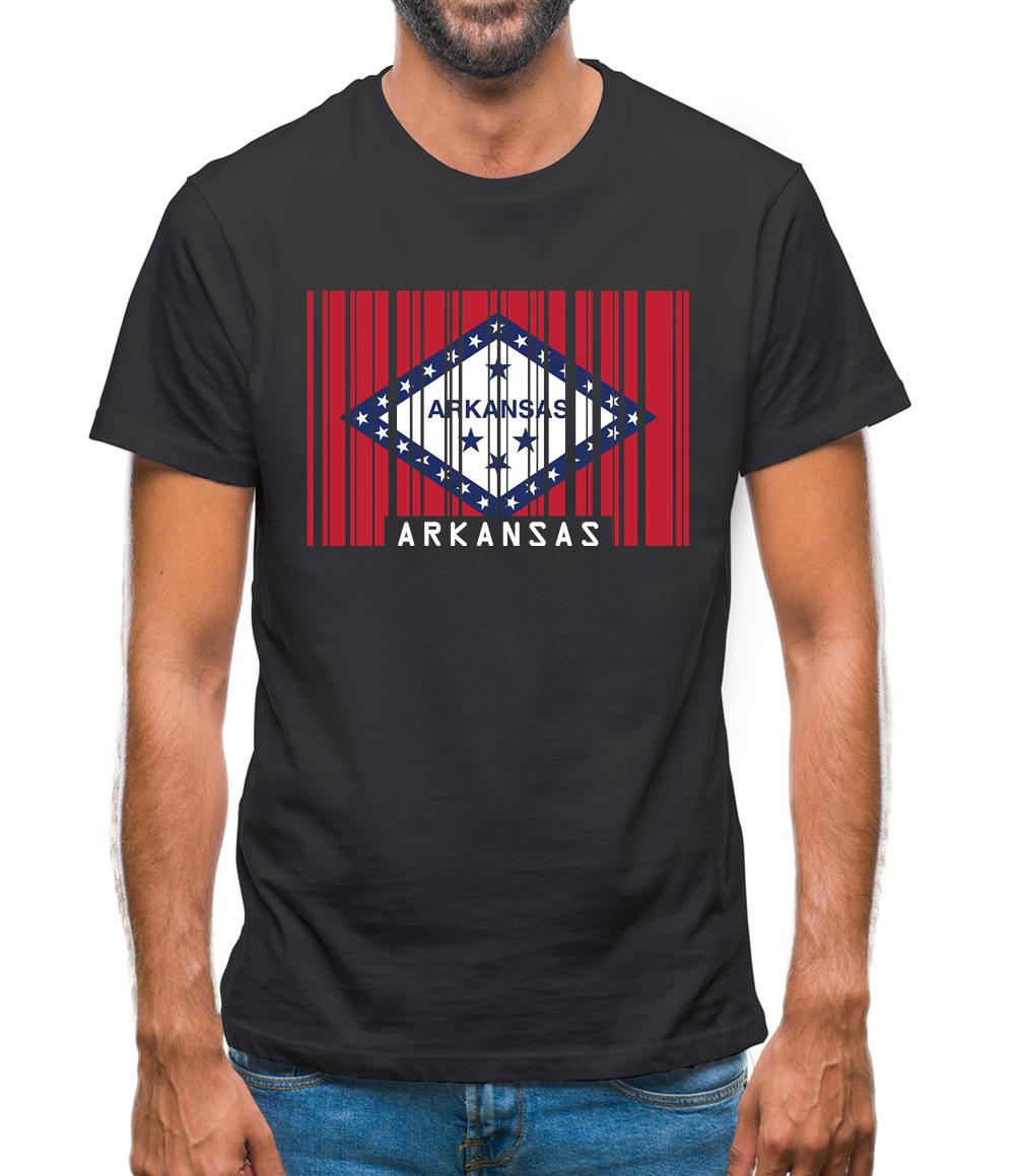 Arkansas Barcode Style Flag Mens T-Shirt