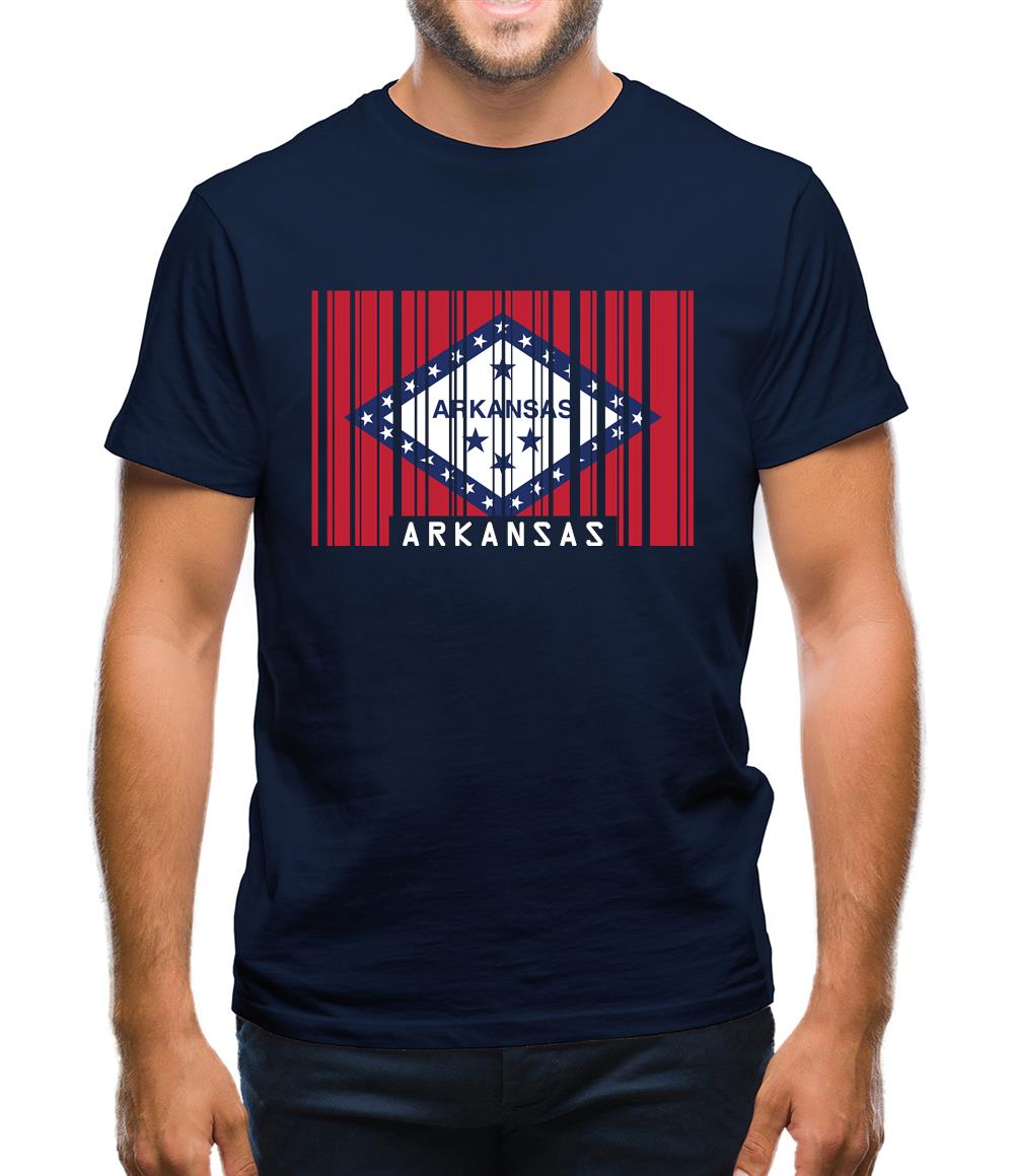 Arkansas Barcode Style Flag Mens T-Shirt