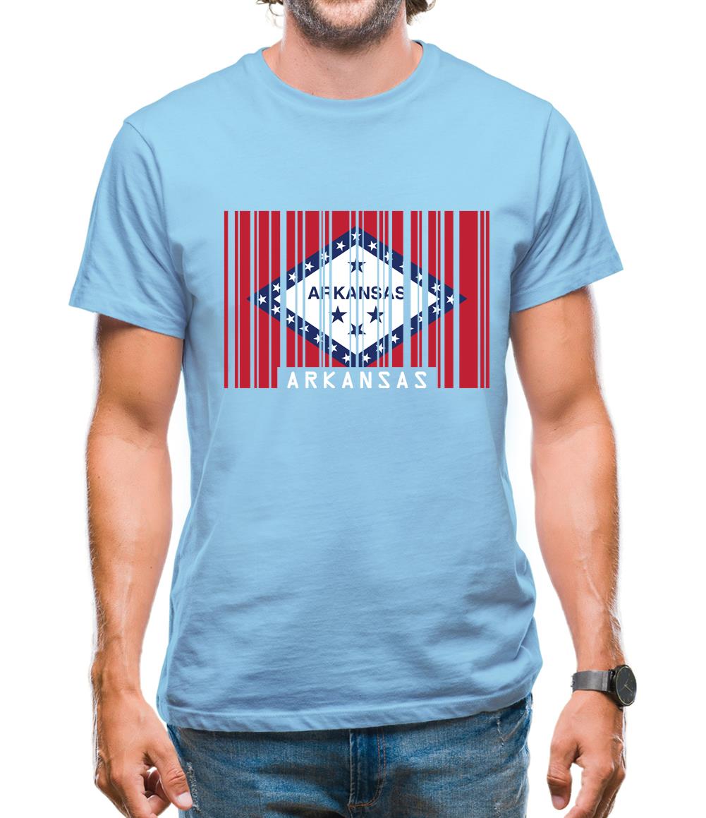 Arkansas Barcode Style Flag Mens T-Shirt