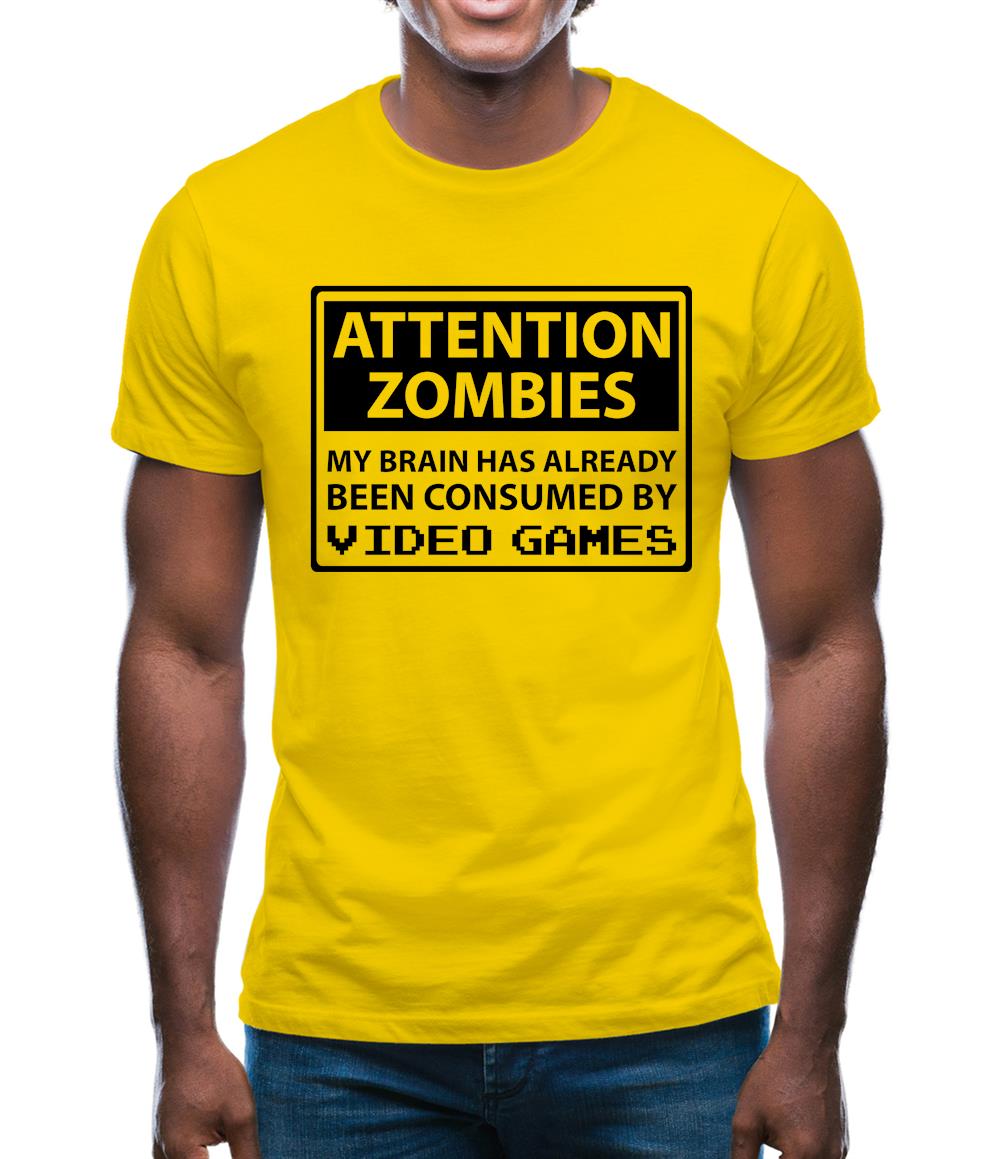 Attention Zombies - Brain Consumed By Video Games Mens T-Shirt