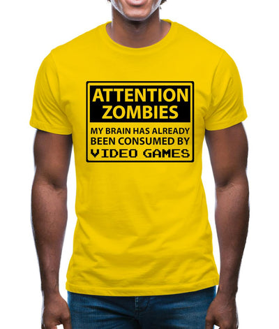 Attention Zombies - Brain Consumed By Video Games Mens T-Shirt
