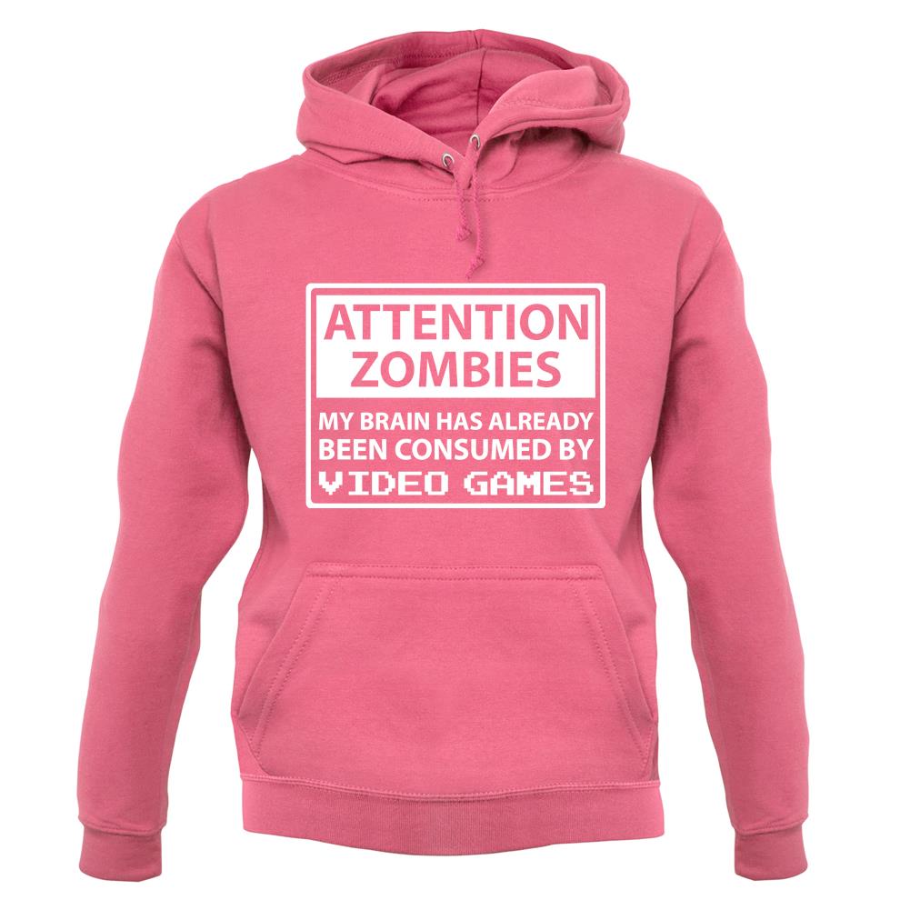 Attention Zombies - Brain Consumed By Video Games unisex hoodie
