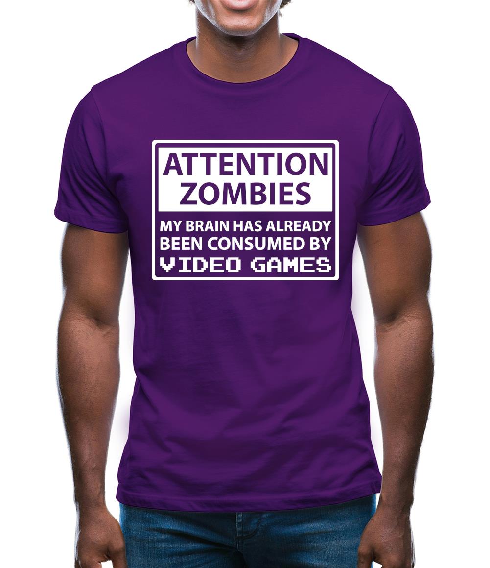 Attention Zombies - Brain Consumed By Video Games Mens T-Shirt