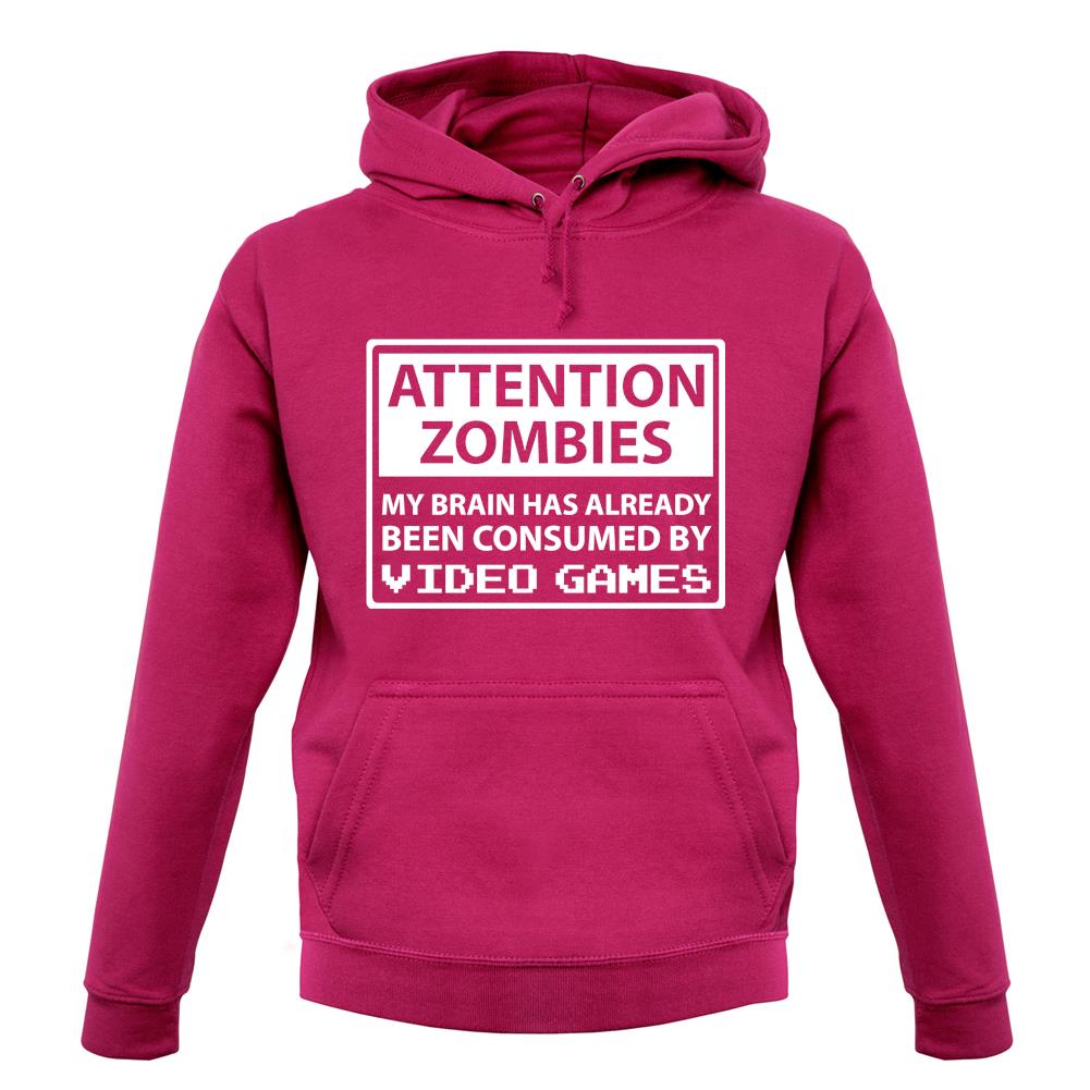 Attention Zombies - Brain Consumed By Video Games unisex hoodie