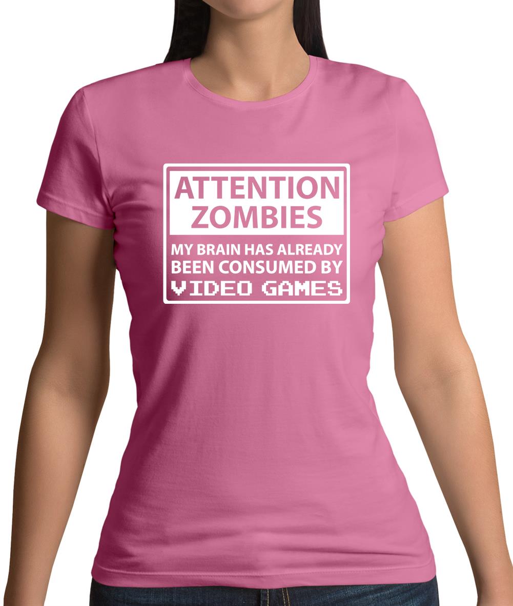 Attention Zombies - Brain Consumed By Video Games Womens T-Shirt