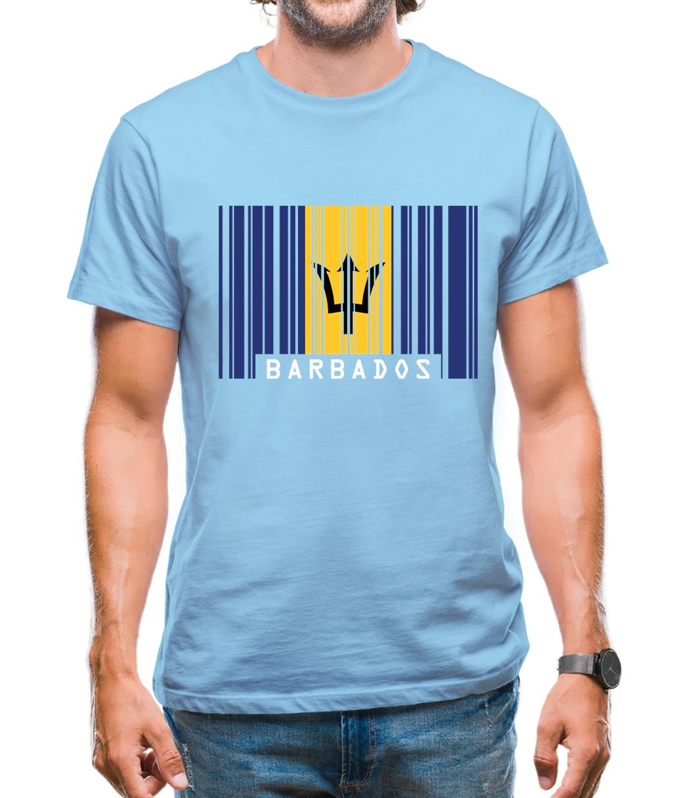 Barbados Barcode Style Flag Mens T-Shirt