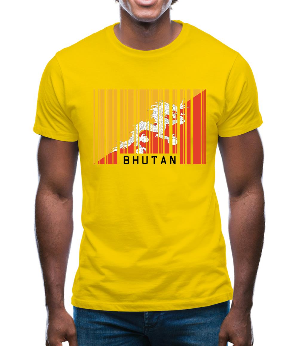 Bhutan Barcode Style Flag Mens T-Shirt