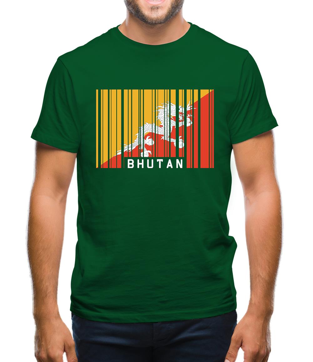 Bhutan Barcode Style Flag Mens T-Shirt