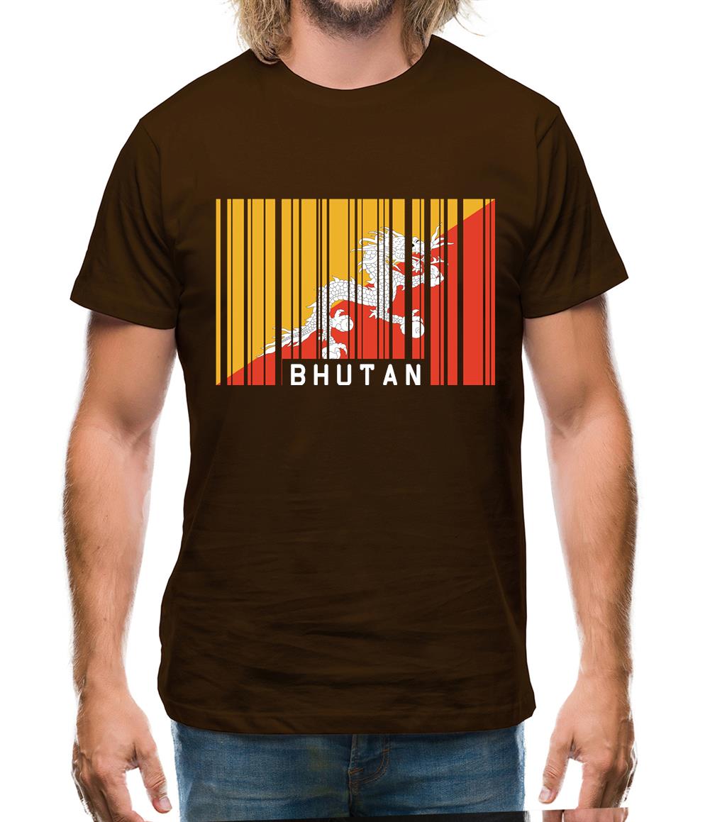 Bhutan Barcode Style Flag Mens T-Shirt