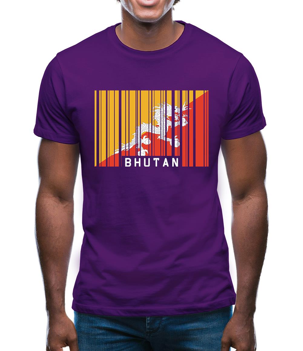 Bhutan Barcode Style Flag Mens T-Shirt