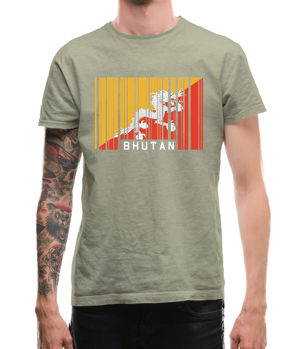 Bhutan Barcode Style Flag Mens T-Shirt
