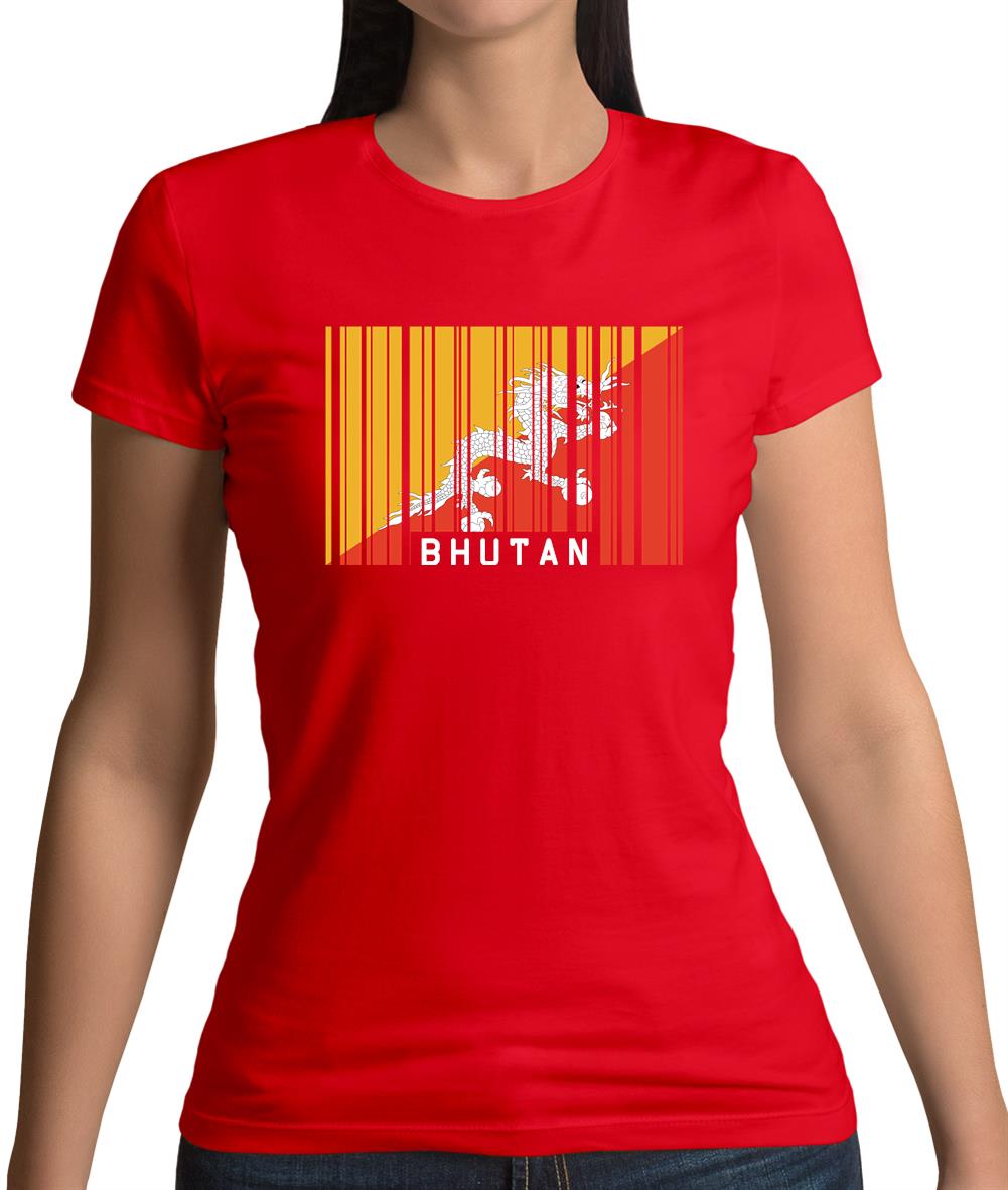 Bhutan Barcode Style Flag Womens T-Shirt