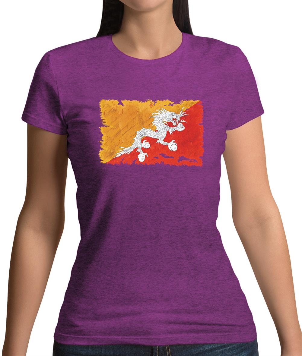 Bhutan Grunge Style Flag Womens T-Shirt