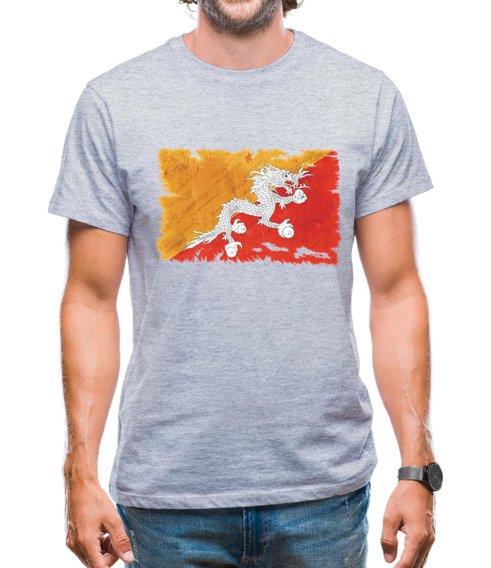 Bhutan Grunge Style Flag Mens T-Shirt