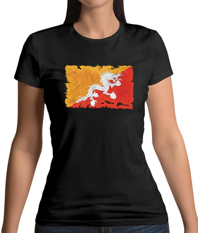 Bhutan Grunge Style Flag Womens T-Shirt