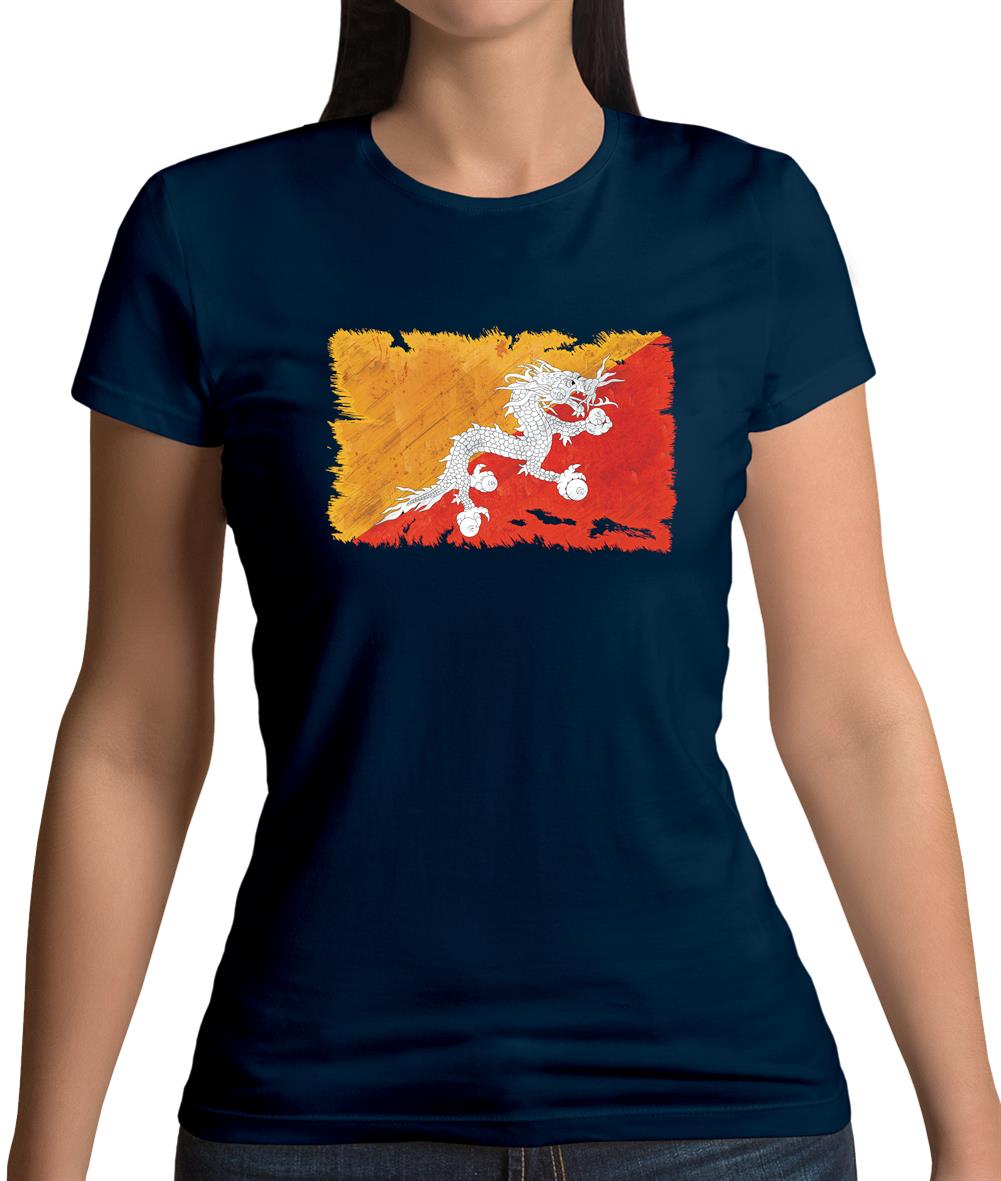 Bhutan Grunge Style Flag Womens T-Shirt