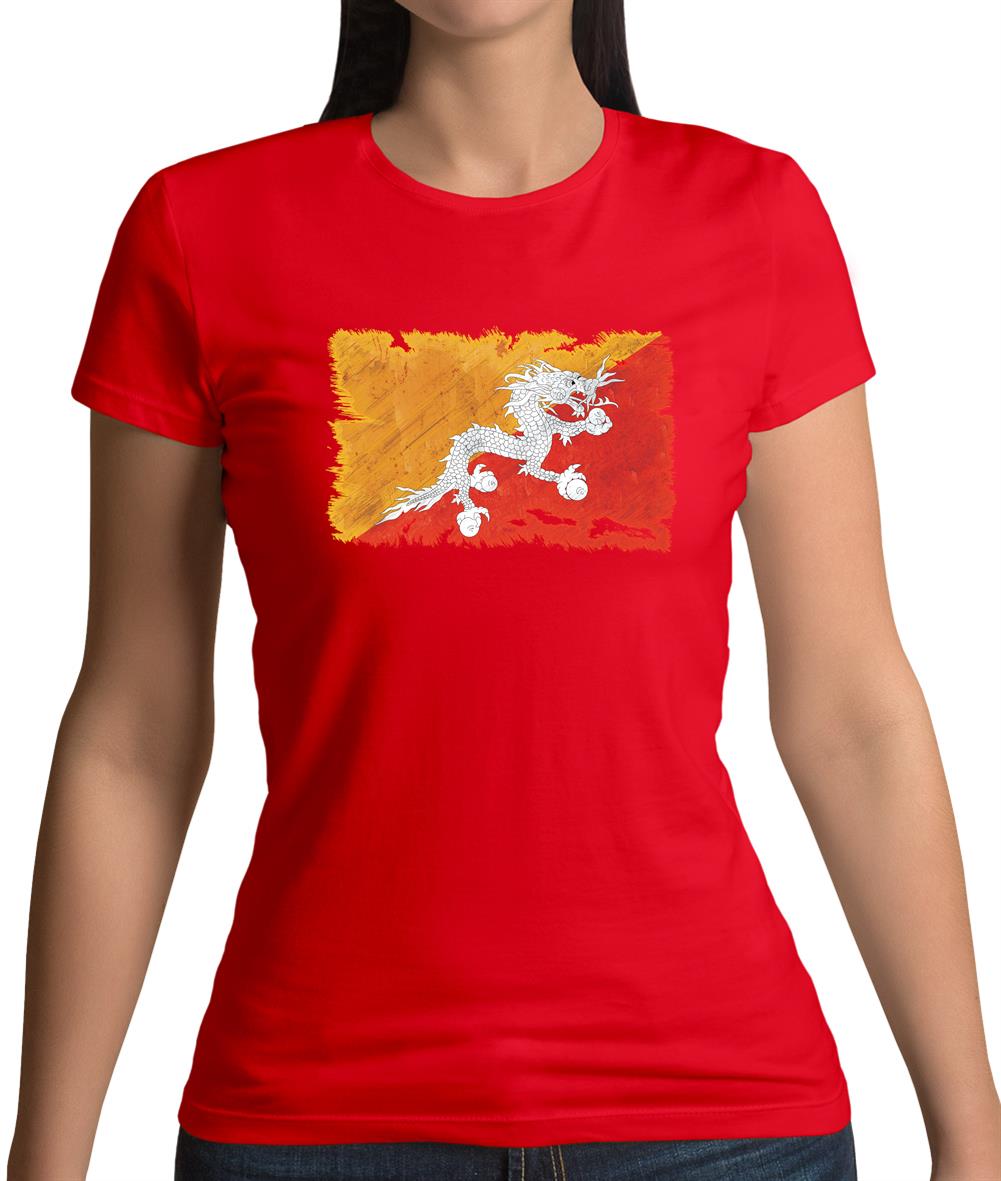Bhutan Grunge Style Flag Womens T-Shirt