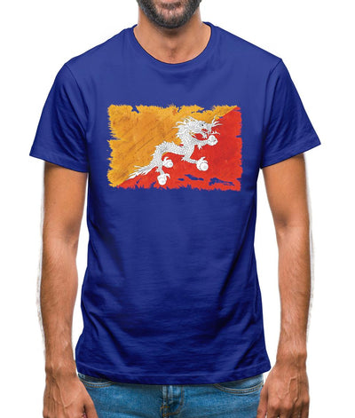 Bhutan Grunge Style Flag Mens T-Shirt