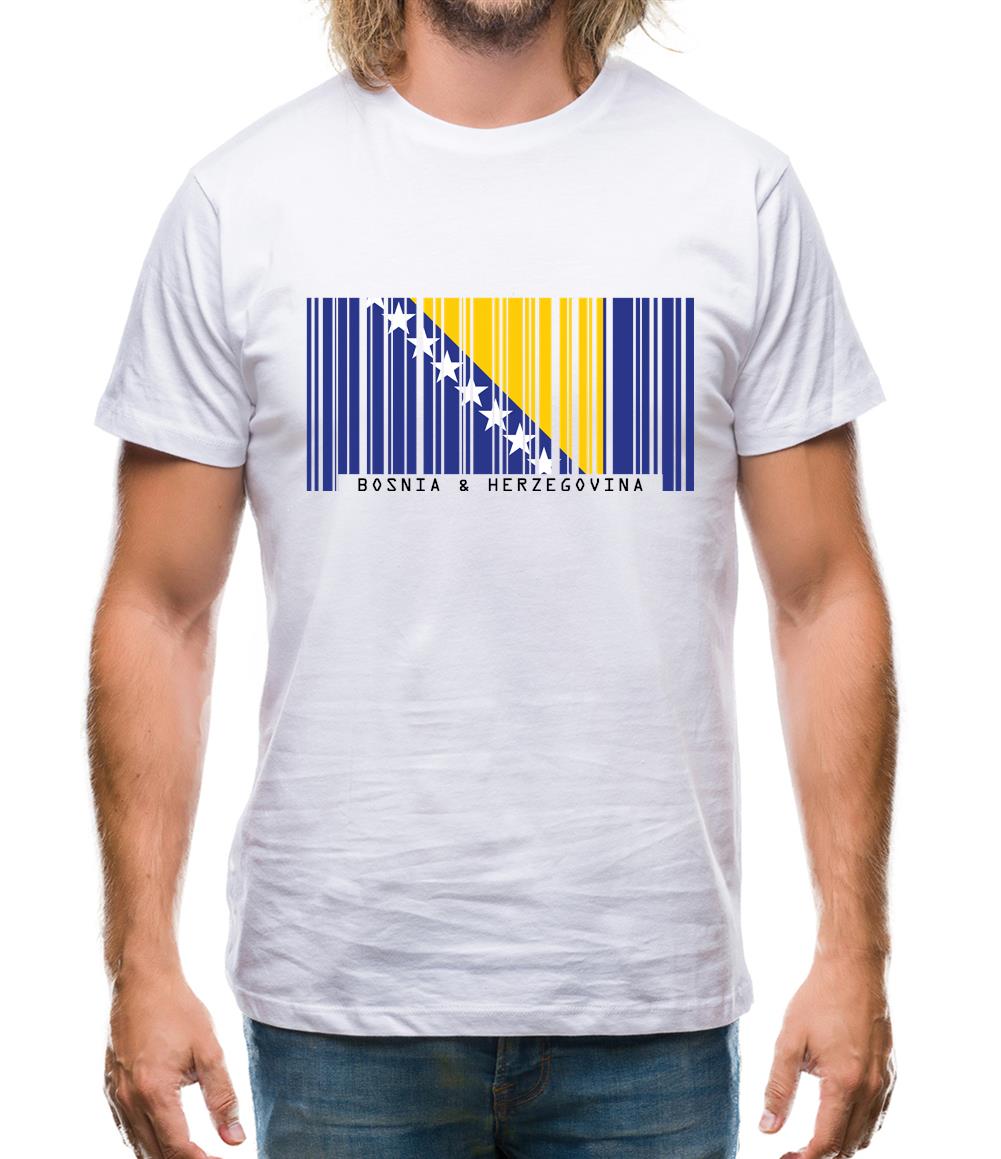 Bosnia And Herzegovina  Barcode Style Flag Mens T-Shirt