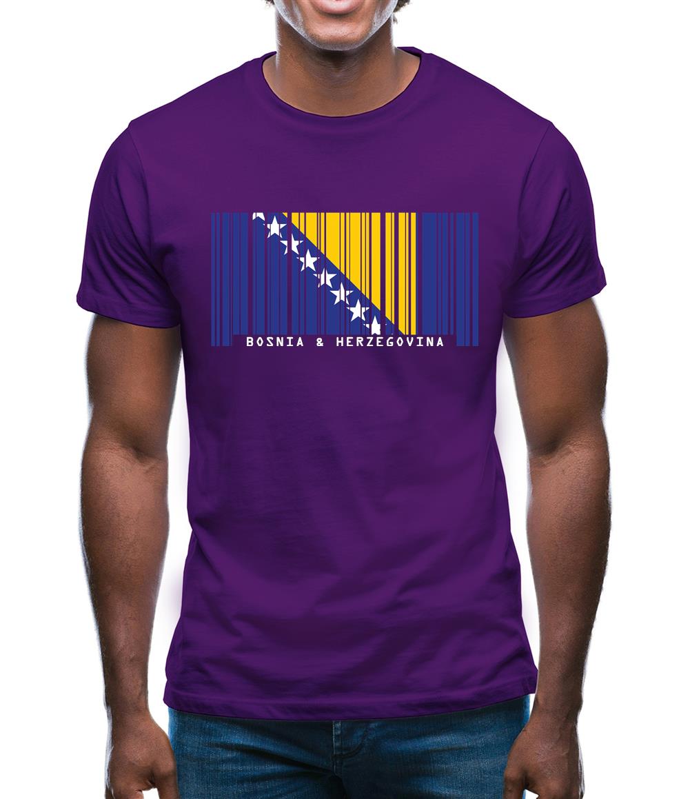 Bosnia And Herzegovina  Barcode Style Flag Mens T-Shirt