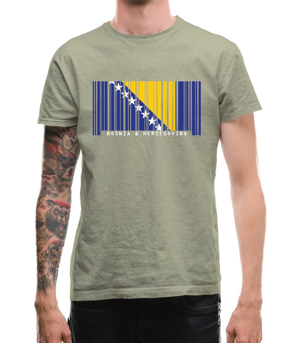 Bosnia And Herzegovina  Barcode Style Flag Mens T-Shirt