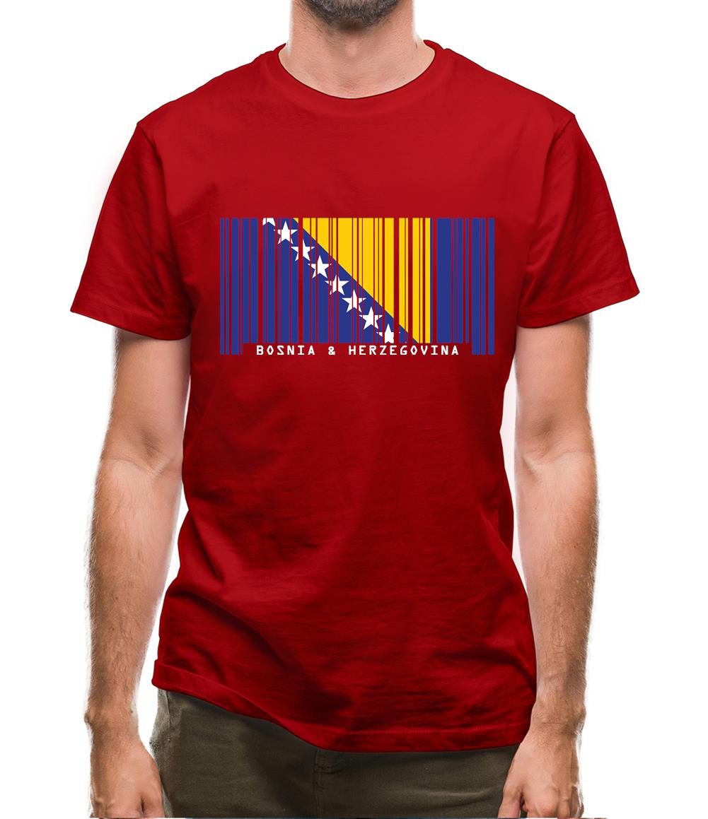 Bosnia And Herzegovina  Barcode Style Flag Mens T-Shirt