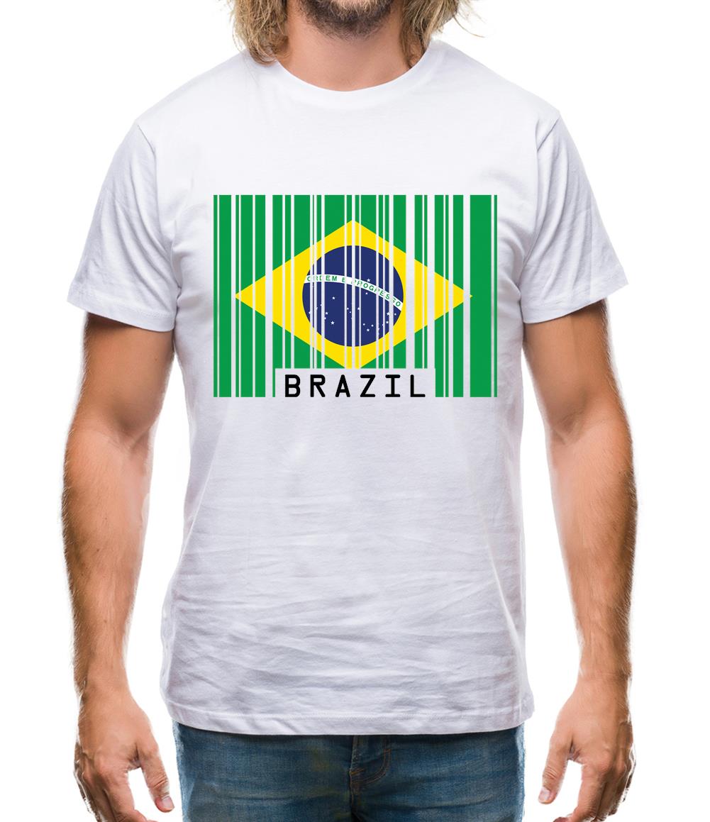 Brazil Barcode Style Flag Mens T-Shirt