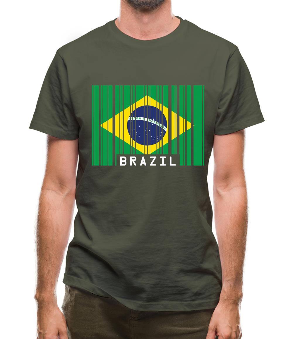 Brazil Barcode Style Flag Mens T-Shirt
