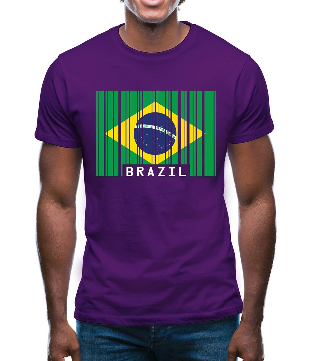 Brazil Barcode Style Flag Mens T-Shirt