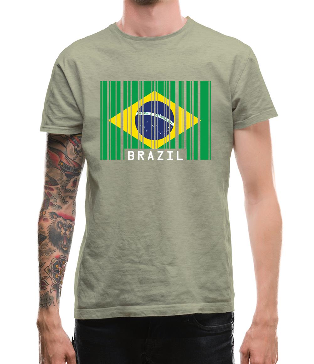 Brazil Barcode Style Flag Mens T-Shirt