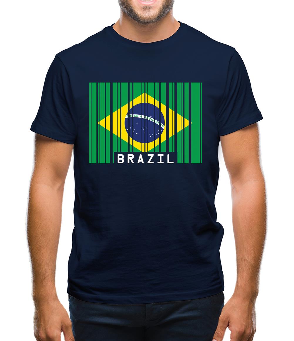 Brazil Barcode Style Flag Mens T-Shirt