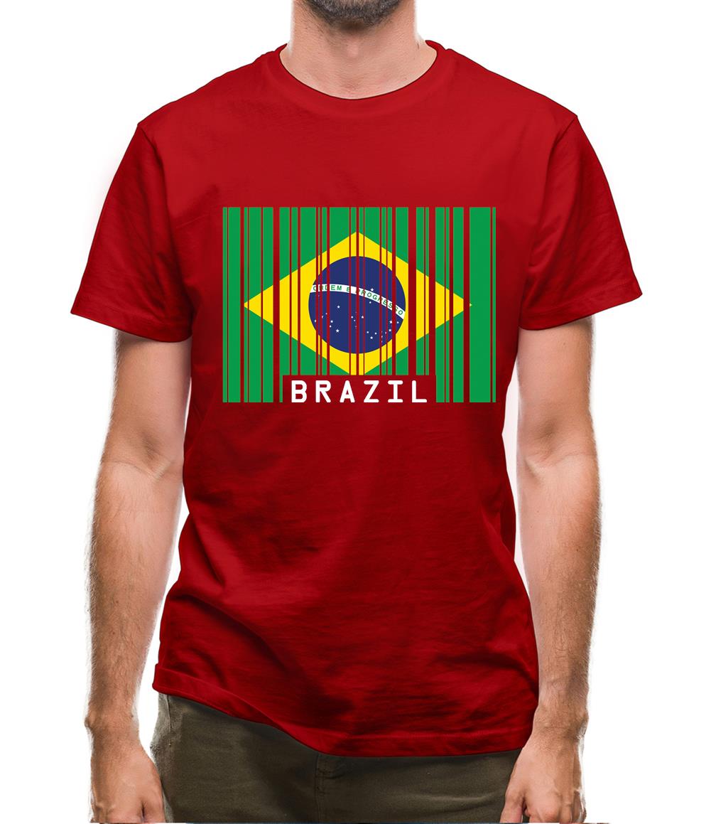 Brazil Barcode Style Flag Mens T-Shirt