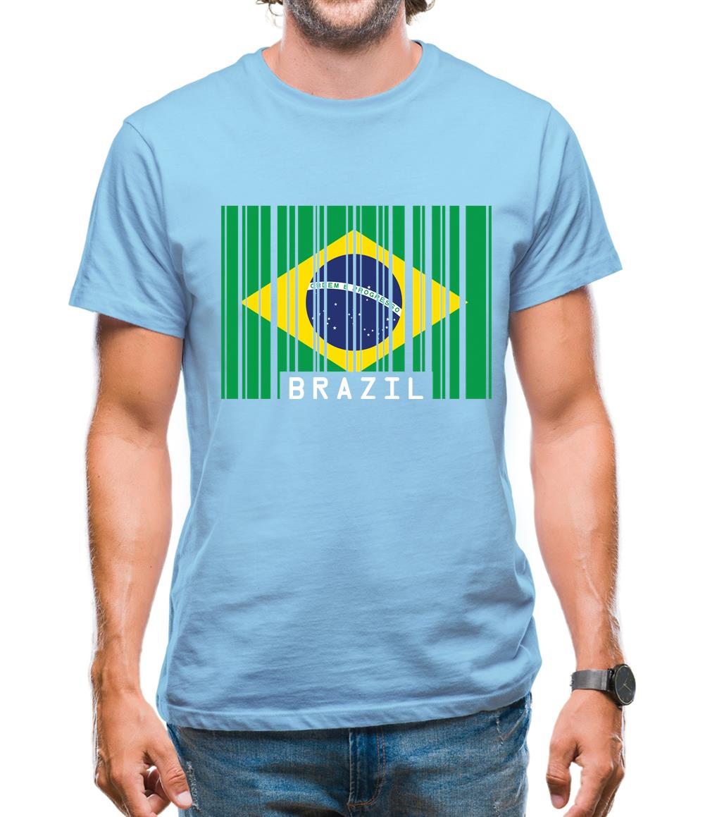 Brazil Barcode Style Flag Mens T-Shirt