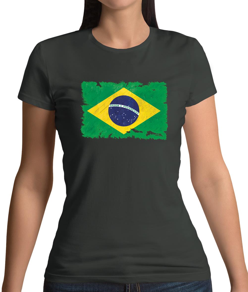 Brazil Grunge Style Flag Womens T-Shirt