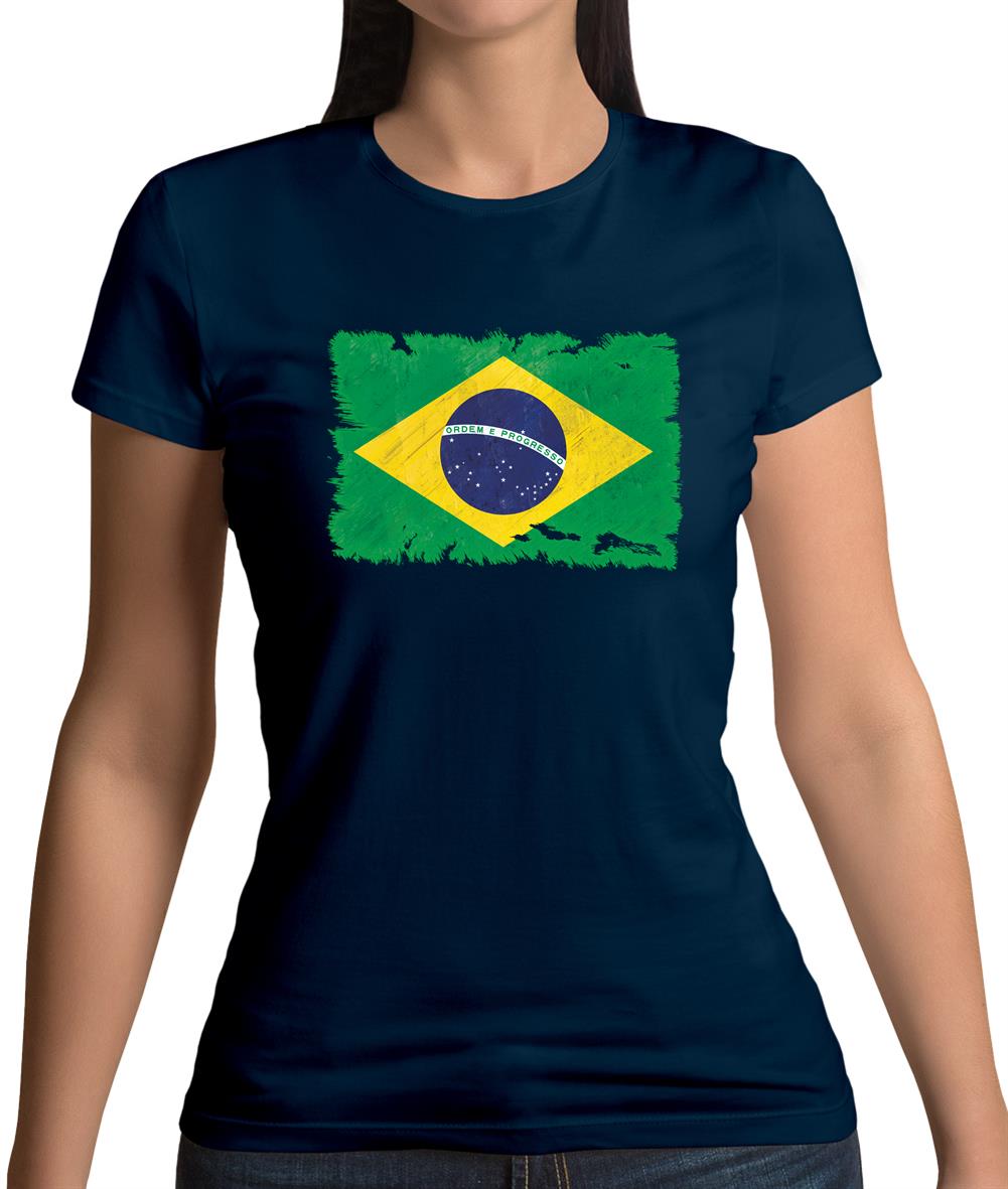 Brazil Grunge Style Flag Womens T-Shirt