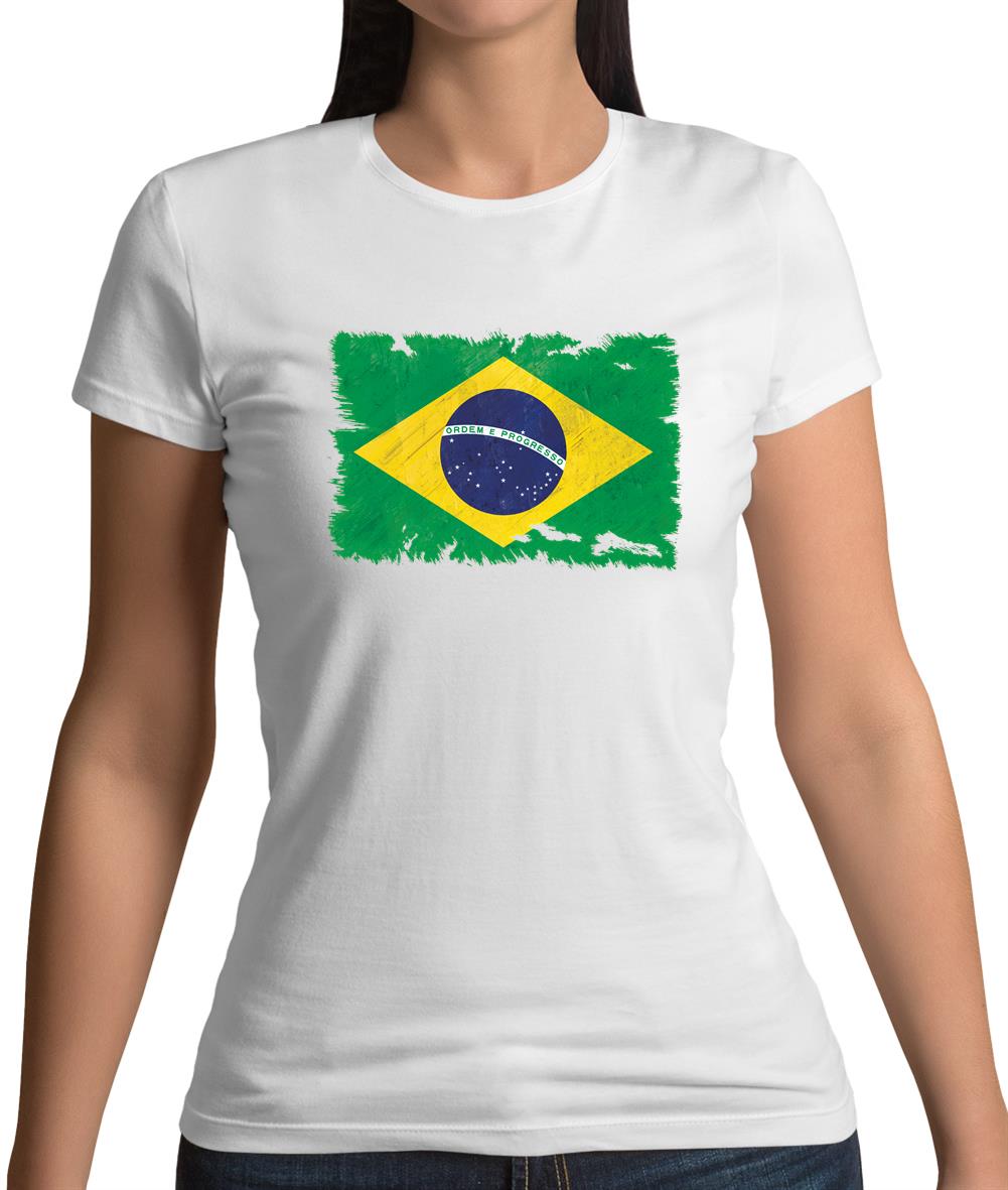 Brazil Grunge Style Flag Womens T-Shirt