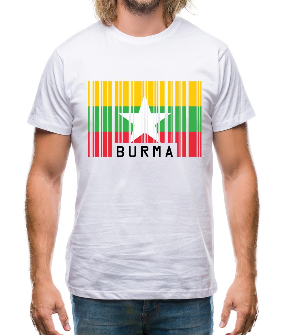 Burma Myanmar  Barcode Style Flag Mens T-Shirt