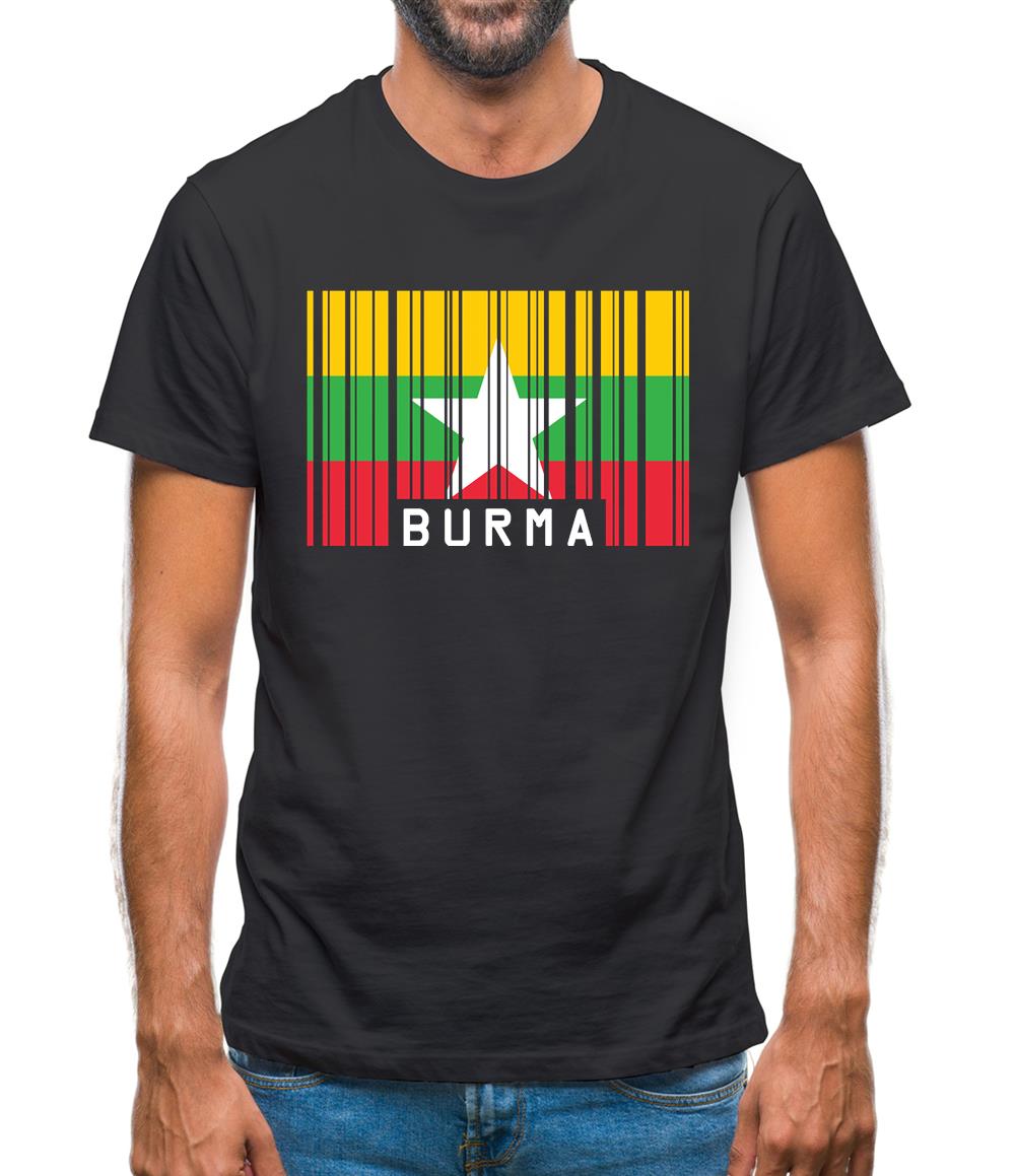 Burma Myanmar  Barcode Style Flag Mens T-Shirt