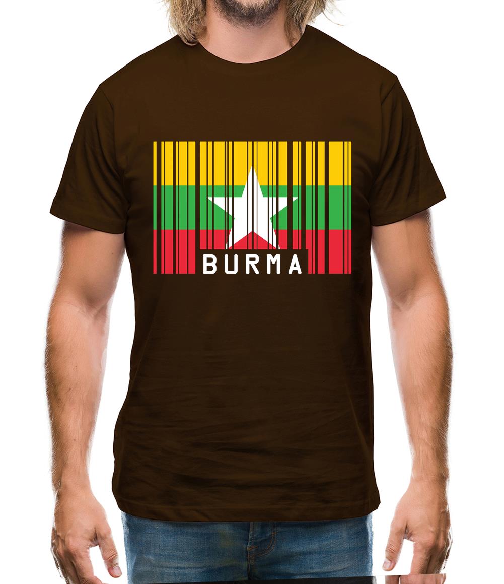 Burma Myanmar  Barcode Style Flag Mens T-Shirt