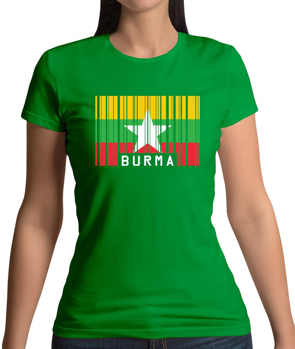 Burma Myanmar  Barcode Style Flag Womens T-Shirt