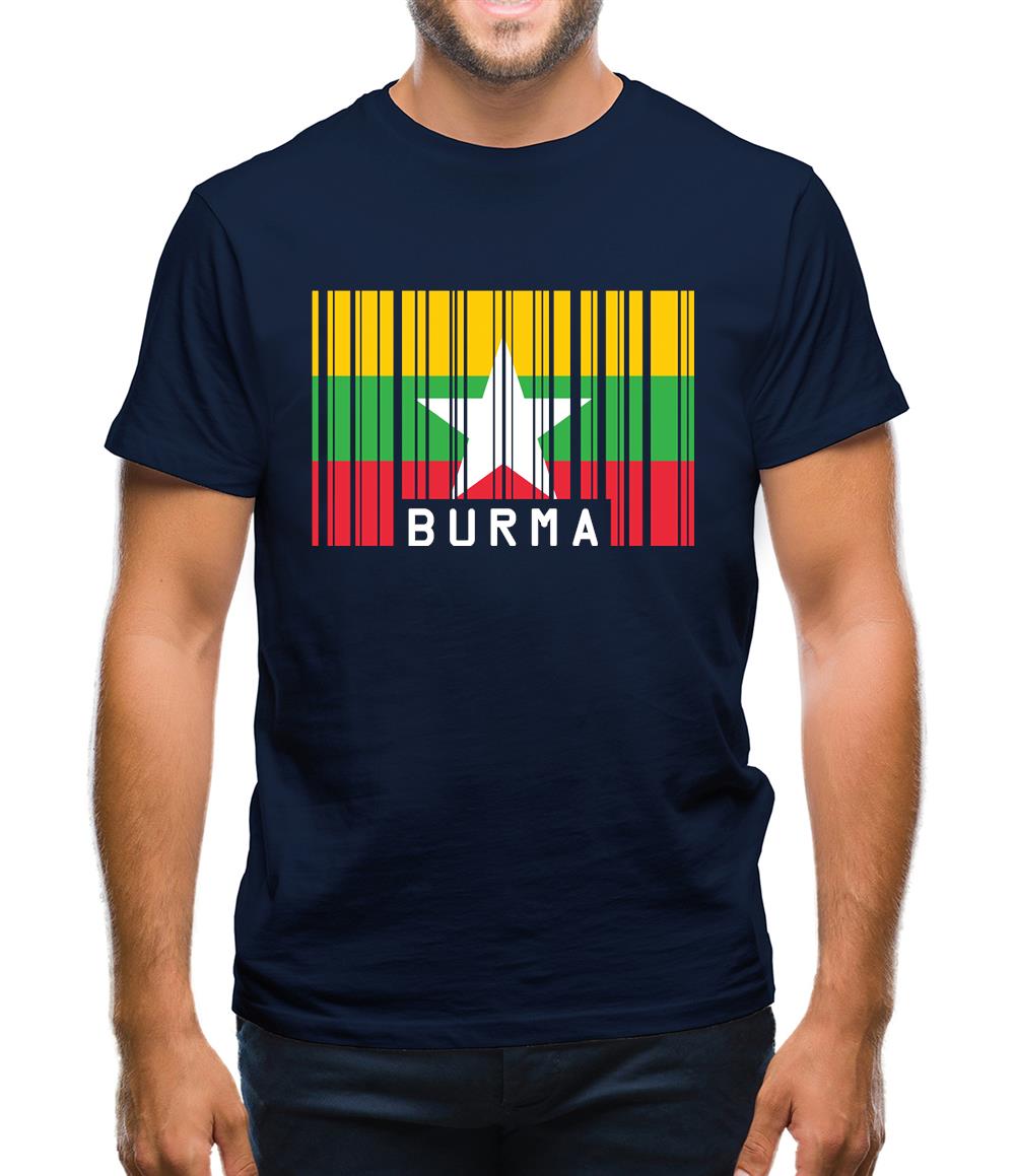 Burma Myanmar  Barcode Style Flag Mens T-Shirt