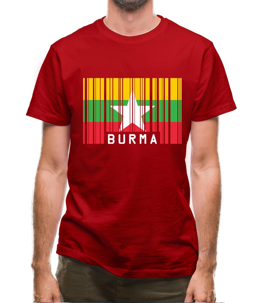 Burma Myanmar  Barcode Style Flag Mens T-Shirt