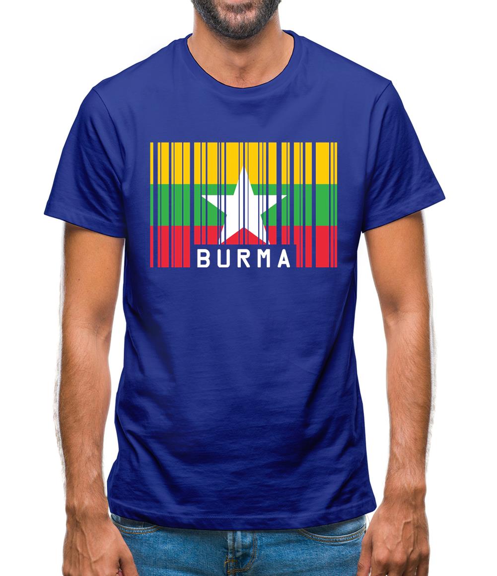 Burma Myanmar  Barcode Style Flag Mens T-Shirt