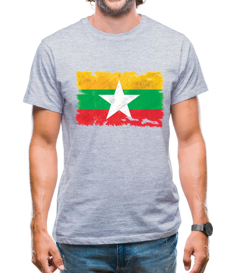 Burma Myanmar Grunge Style Flag Mens T-Shirt